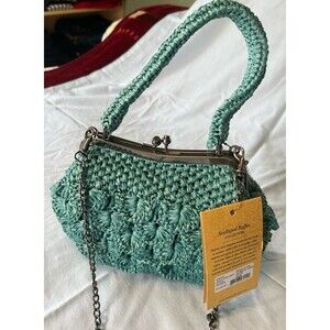 NWT Patricia Nash Laureana Frame Satchel Scalloped Rafia Soft Green